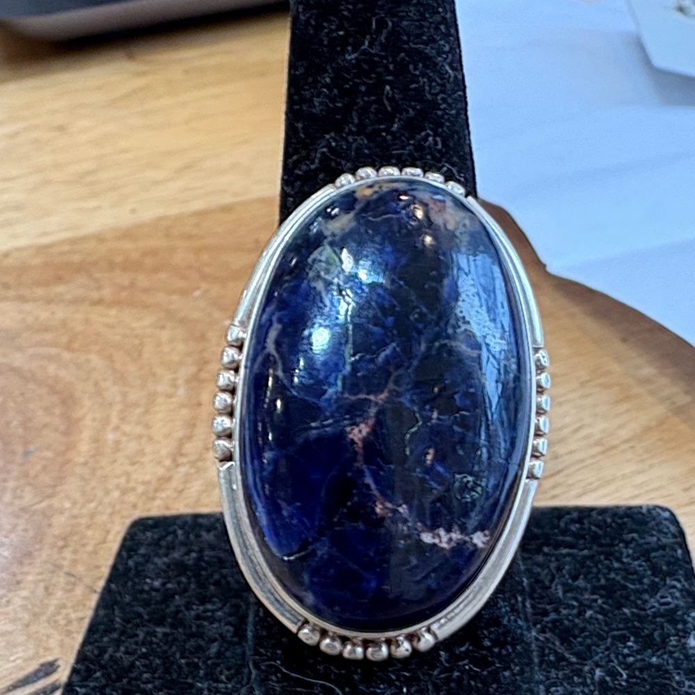Sterling silver, large oval, lapis lazuli, ring Navajo vintage